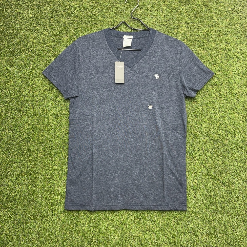 Abercrombie & Fitch Shirt Mens Small Blue Gray V-Neck Cotton Short Sleeve Muscle